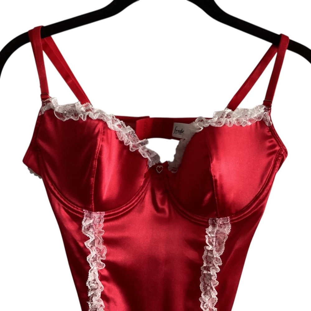 Vintage Frederick’s of Hollywood French Maid Red Satin White Lace Valentine’s - Picture 2 of 8